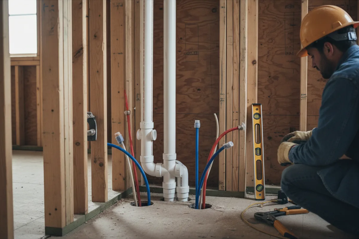 Drain and supply rough-in during Sump Pump Repair in Indian Head